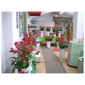 Addobbo floreale di un salone con mazzi di rose stabilizzate